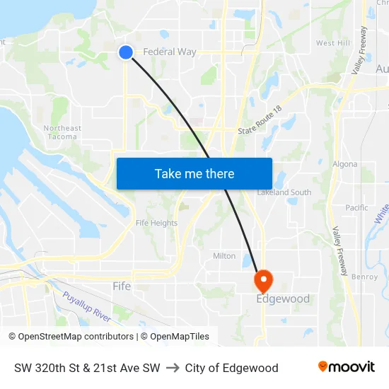 SW 320th St & 21st Ave SW to City of Edgewood map