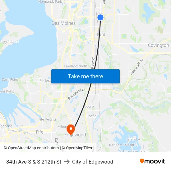 84th Ave S & S 212th St to City of Edgewood map