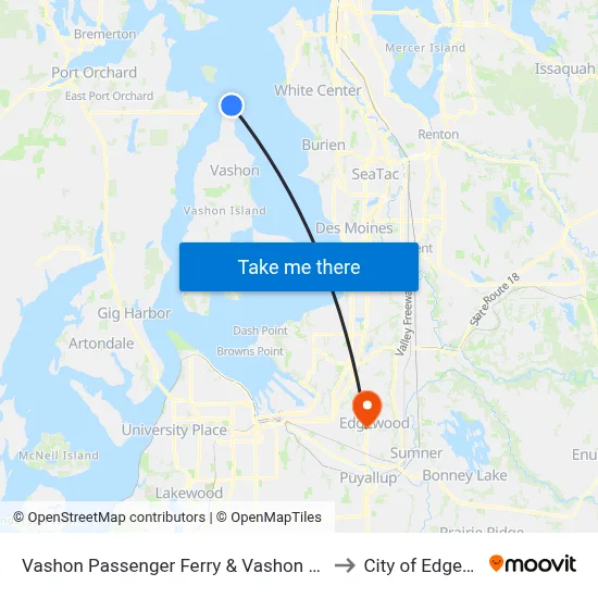 Vashon Passenger Ferry & Vashon Ferry Dock to City of Edgewood map