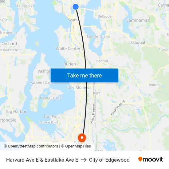 Harvard Ave E & Eastlake Ave E to City of Edgewood map