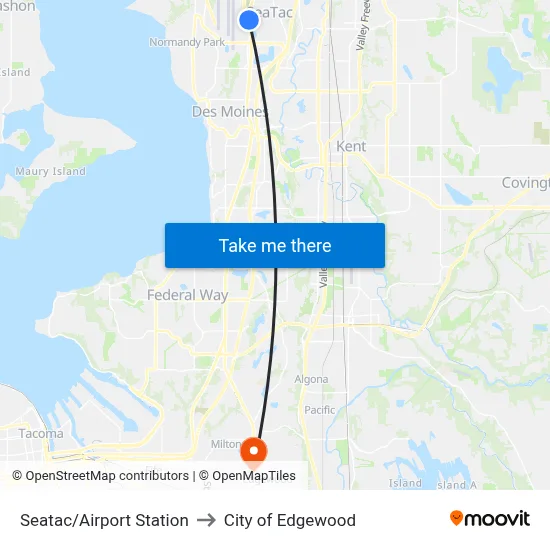 Seatac/Airport Station to City of Edgewood map