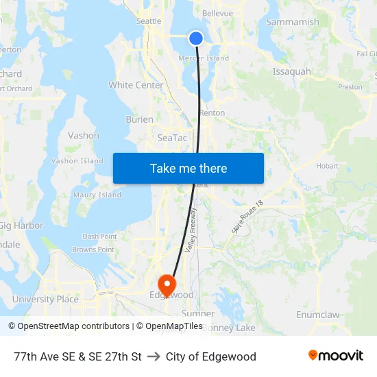 77th Ave SE & SE 27th St to City of Edgewood map