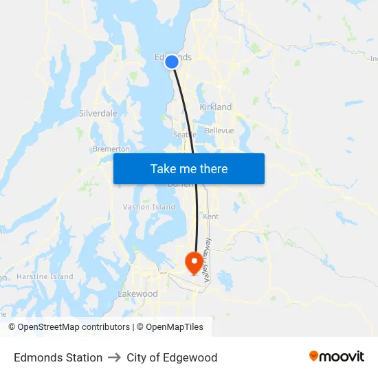Edmonds Station to City of Edgewood map