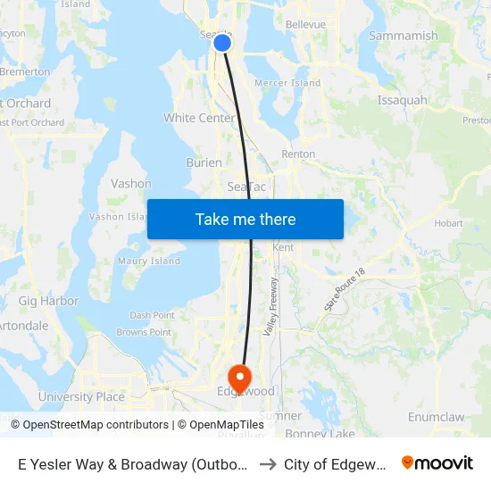 E Yesler Way & Broadway (Outbound) to City of Edgewood map