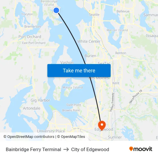 Bainbridge Ferry Terminal to City of Edgewood map
