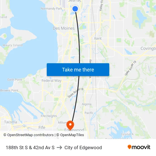 188th St S & 42nd Av S to City of Edgewood map