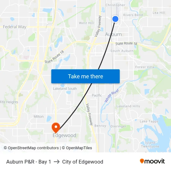 Auburn P&R - Bay 1 to City of Edgewood map