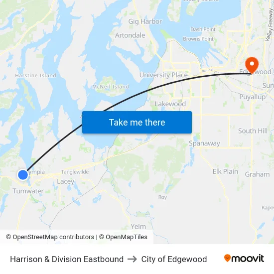 Harrison & Division Eastbound to City of Edgewood map