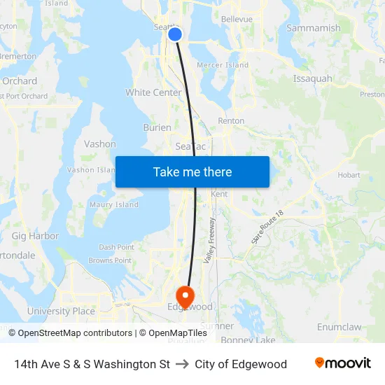 14th Ave S & S Washington St to City of Edgewood map