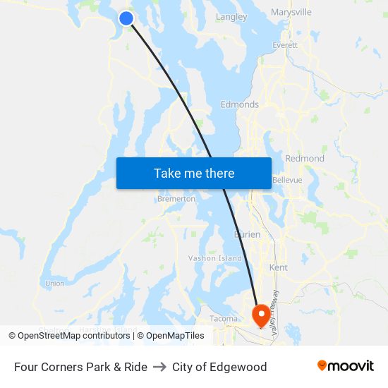 Four Corners Park & Ride to City of Edgewood map