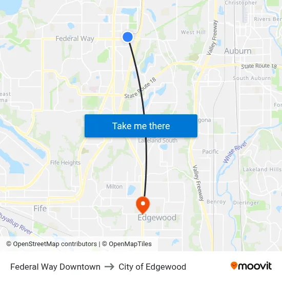 Federal Way Downtown to City of Edgewood map