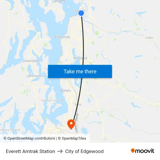 Everett Amtrak Station to City of Edgewood map