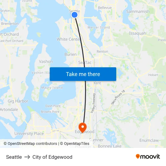 Seattle to City of Edgewood map