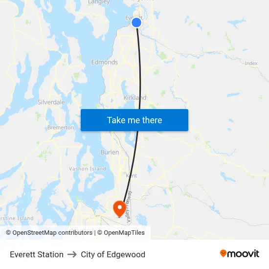 Everett Station to City of Edgewood map
