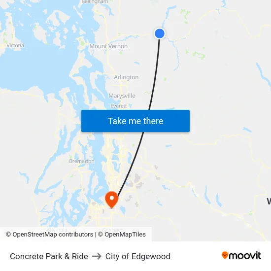 Concrete Park & Ride to City of Edgewood map