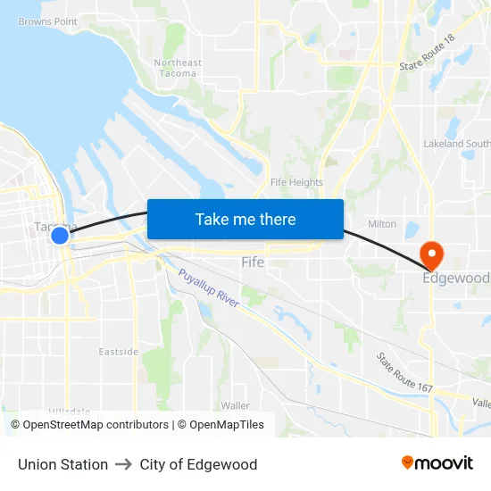 Union Station to City of Edgewood map