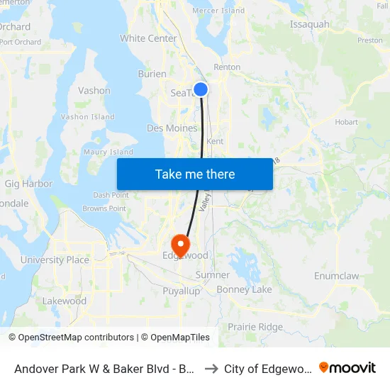Andover Park W & Baker Blvd - Bay 1 to City of Edgewood map