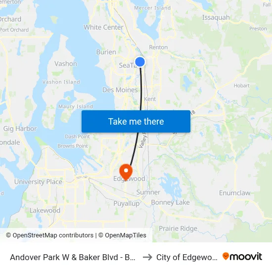 Andover Park W & Baker Blvd - Bay 4 to City of Edgewood map