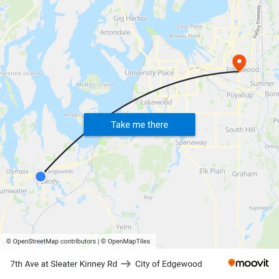 7th Ave at Sleater Kinney Rd to City of Edgewood map