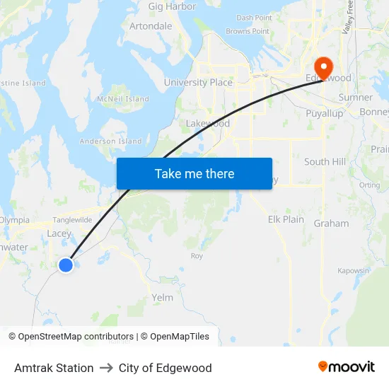 Amtrak Station to City of Edgewood map