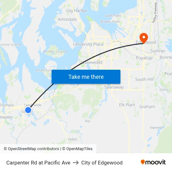 Carpenter Rd at Pacific Ave to City of Edgewood map