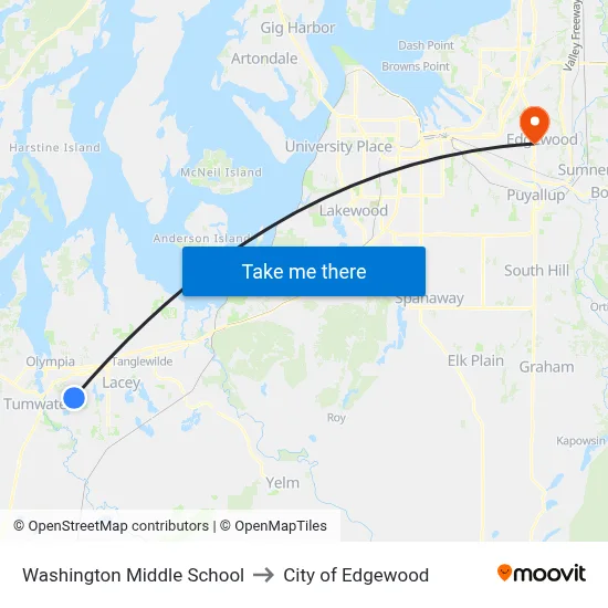Washington Middle School to City of Edgewood map