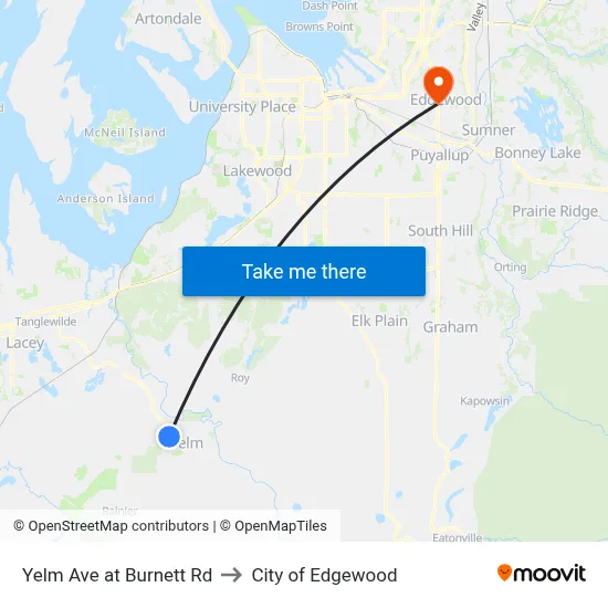 Yelm Ave at Burnett Rd to City of Edgewood map