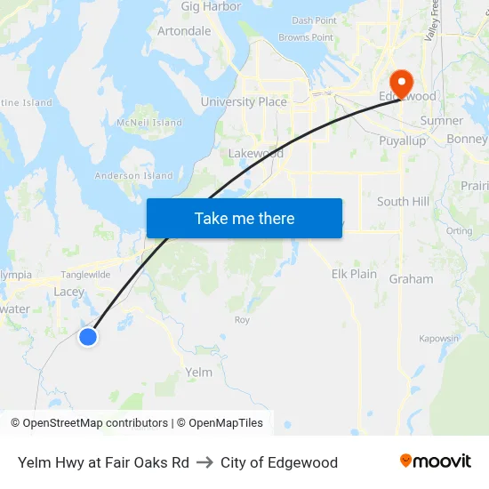 Yelm Hwy at Fair Oaks Rd to City of Edgewood map