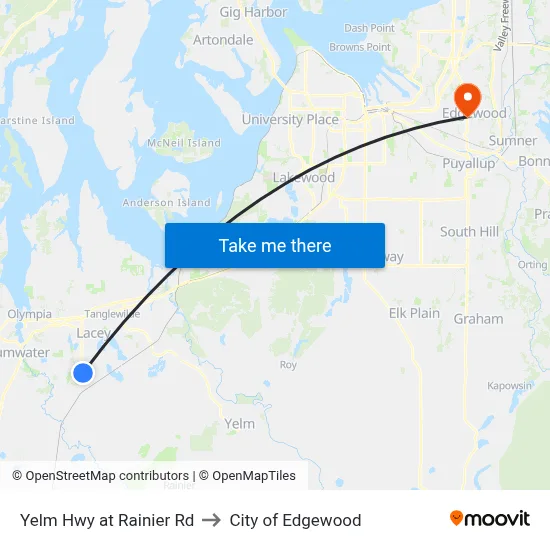 Yelm Hwy at Rainier Rd to City of Edgewood map