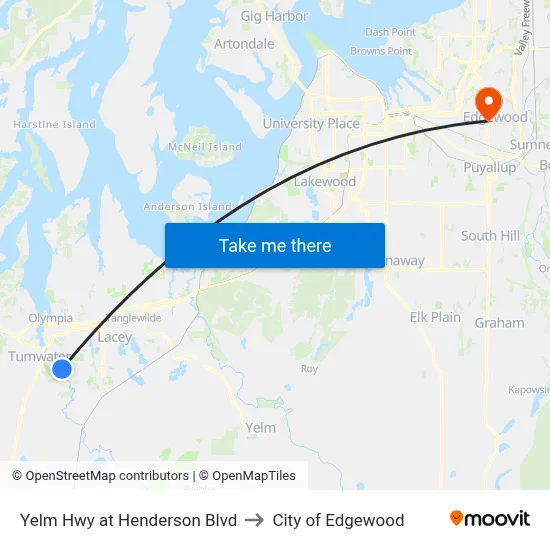 Yelm Hwy at Henderson Blvd to City of Edgewood map