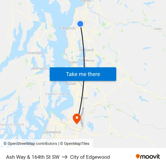 Ash Way & 164th St SW to City of Edgewood map