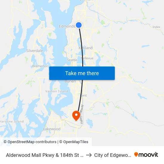 Alderwood Mall Pkwy & 184th St SW to City of Edgewood map