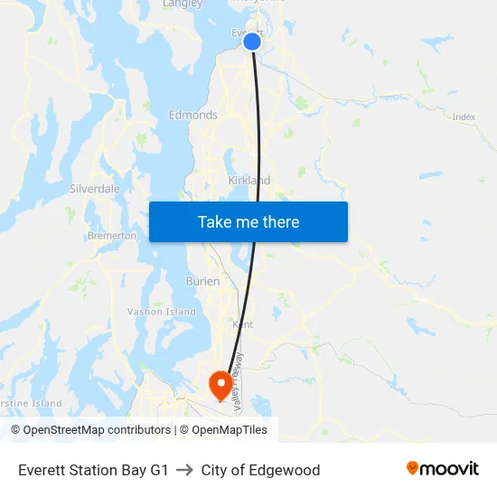 Everett Station Bay G1 to City of Edgewood map