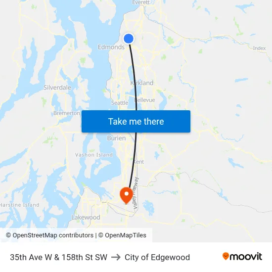 35th Ave W & 158th St SW to City of Edgewood map