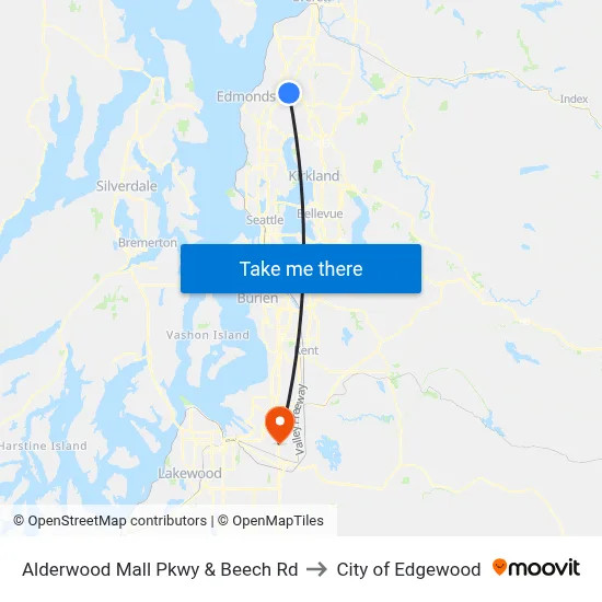 Alderwood Mall Pkwy & Beech Rd to City of Edgewood map