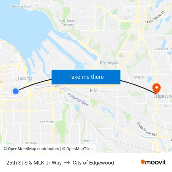 25th St S & MLK Jr Way to City of Edgewood map