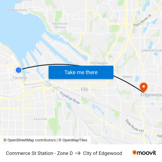 Commerce St Station - Zone D to City of Edgewood map