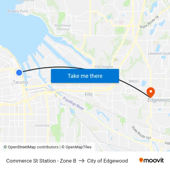 Commerce St Station - Zone B to City of Edgewood map