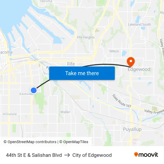 44th St E & Salishan Blvd to City of Edgewood map