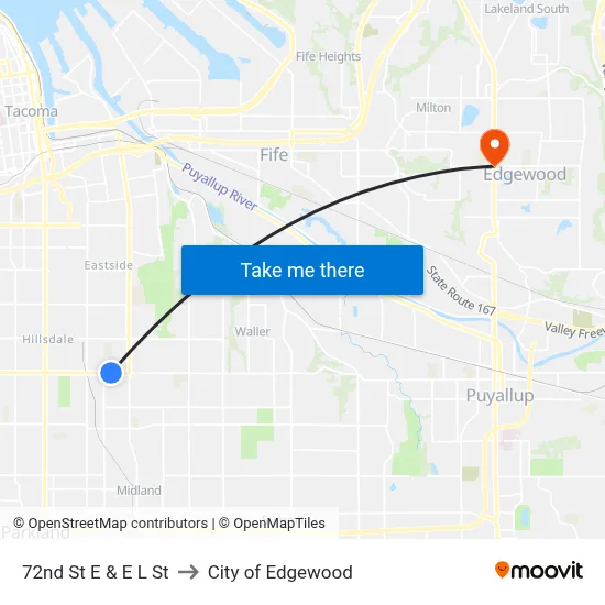 72nd St E & E L St to City of Edgewood map