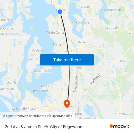 2nd Ave & James St to City of Edgewood map