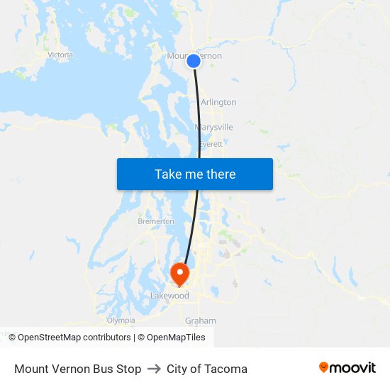 Mount Vernon Bus Stop to City of Tacoma map