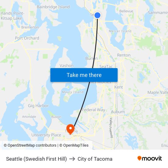 Seattle (Swedish First Hill) to City of Tacoma map