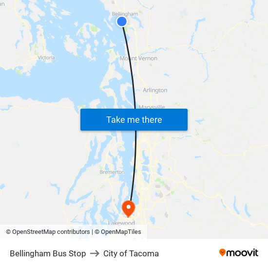 Bellingham Bus Stop to City of Tacoma map