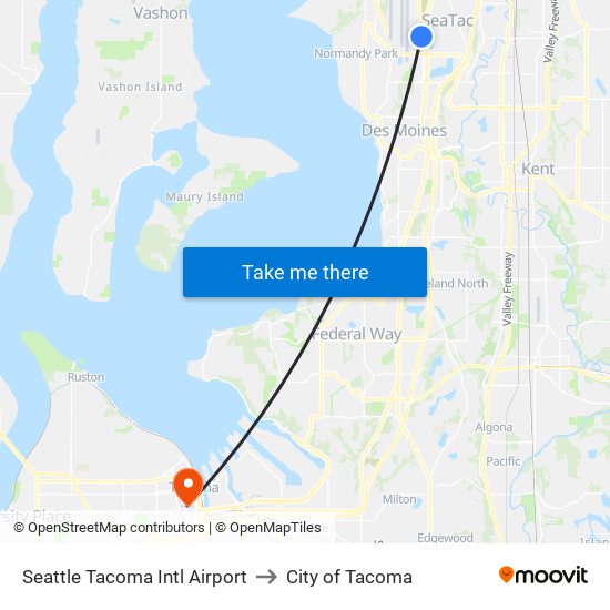 Seattle Tacoma Intl Airport to City of Tacoma map