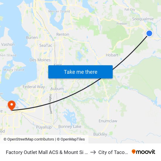 Factory Outlet Mall ACS & Mount Si Blvd to City of Tacoma map