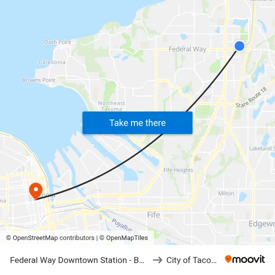 Federal Way Downtown Station - Bay 8 to City of Tacoma map