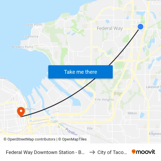 Federal Way Downtown Station - Bay 9 to City of Tacoma map