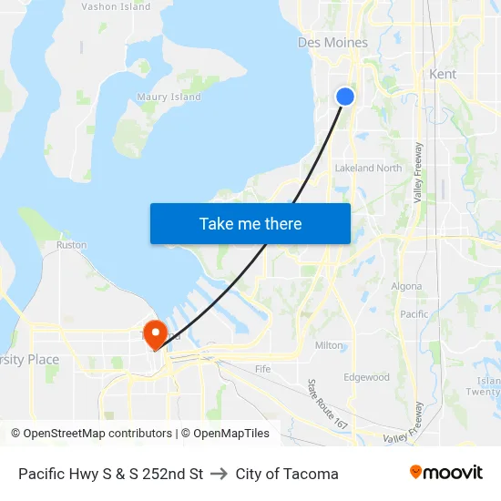 Pacific Hwy S & S 252nd St to City of Tacoma map