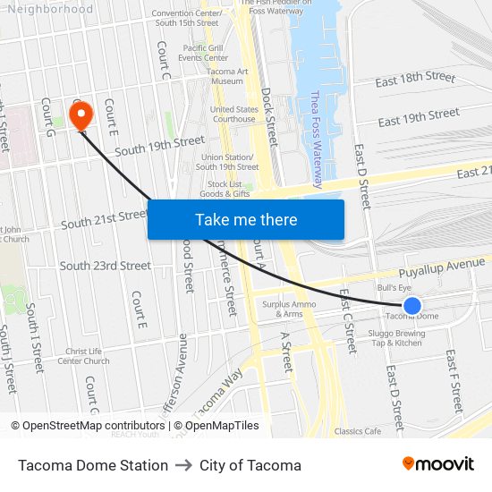 Tacoma Dome Station to City of Tacoma map